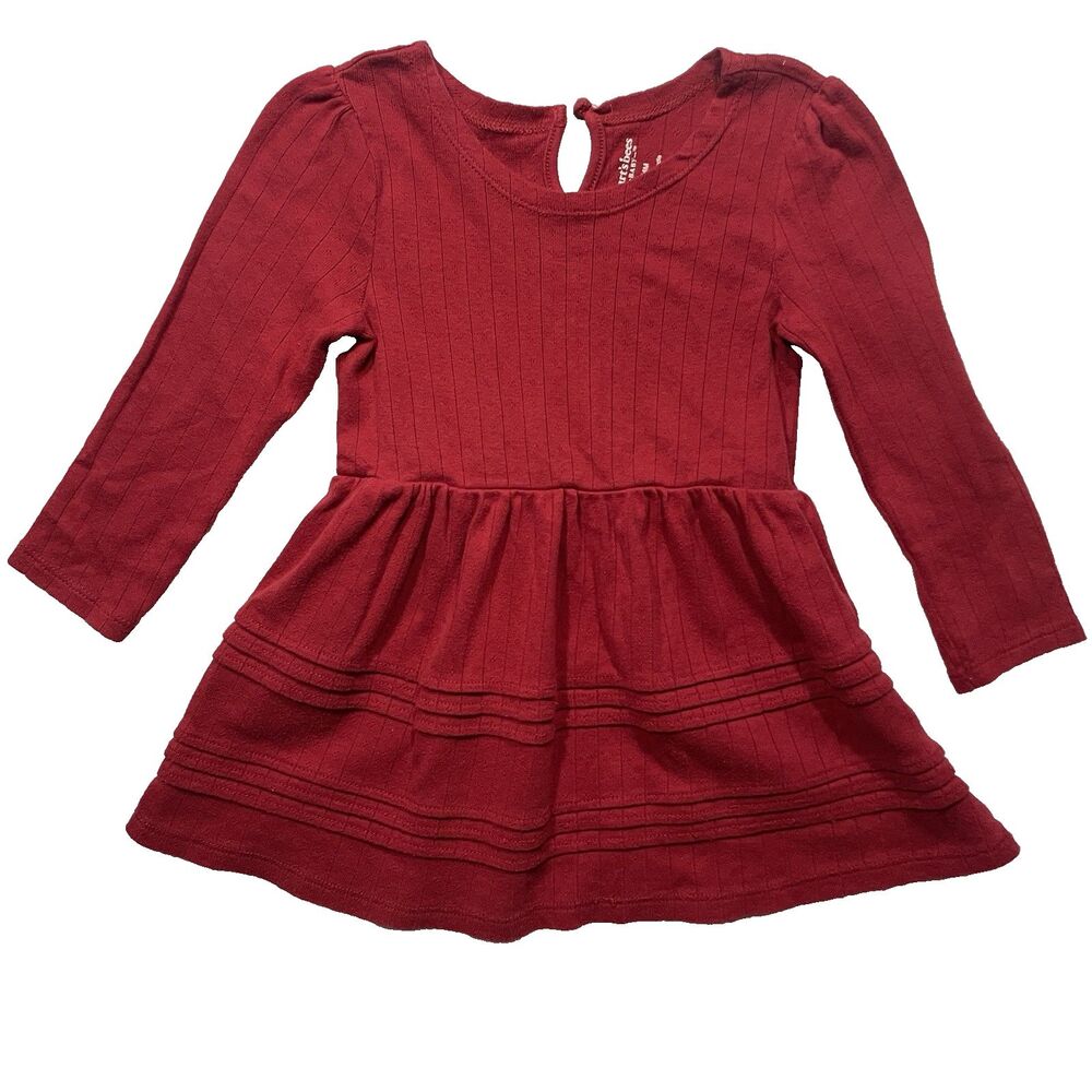 Burt's Bees Baby Girl Red Cardinal Pointelle 100% Cotton Dress Ruffle Size 24M
